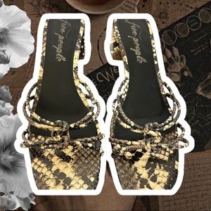 Free People “Petra” Snake Skin Block Heel Sandal